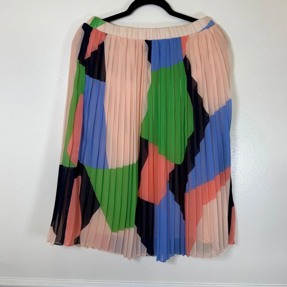 Banana Republic Pleated Skirt Women Size XS Multicolor Geometric Colorblock Midi